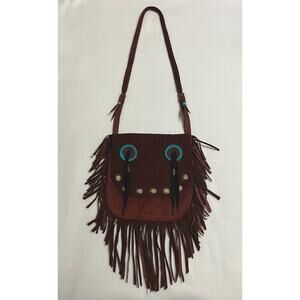 Womens Fringed Cowhide Suede Crossbody Bag Conchos Western Native American